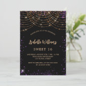 Sweet 16 zwarte paarse goudluxe kaart (Staand voorkant)