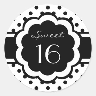 Sweet 16 zwarte polka dot ronde sticker