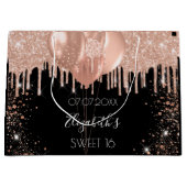 Sweet 16 zwarte roos goudzige glitterballonnen groot cadeauzakje (Voorkant)