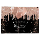 Sweet 16 zwarte roos goudzige glitterballonnen groot cadeauzakje (Achterkant)