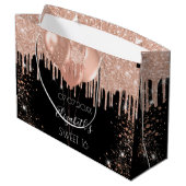 Sweet 16 zwarte roos goudzige glitterballonnen groot cadeauzakje (Achterkant Gekanteld)