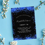 Sweet 16 zwarte royal blue sparkles kaart<br><div class="desc">Een kleine en trendy Sweet 16,  16e verjaardag uitnodiging. Een zwarte achtergrond. Gedrooid met royal blue faux glitter,  sparkles. Pas een naam en partijdetails aan en voeg deze toe. De naam wordt geschreven met een handgeschreven stijlmanuscript met letters.</div>