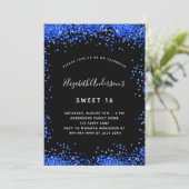 Sweet 16 zwarte royal blue sparkles kaart (Staand voorkant)