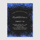 Sweet 16 zwarte royal blue-uitnodigingsmagneet (Voorkant)