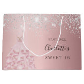 Sweet 16 zwarte roze zilverglitterjurk groot cadeauzakje (Voorkant)