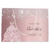 Sweet 16 zwarte roze zilverglitterjurk groot cadeauzakje (Achterkant)