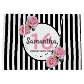 Sweet 16 zwarte strepen roze floral naam groot cadeauzakje (Voorkant)