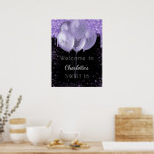 Sweet 16 zwarte violetglitter welkomstballonnen poster (Keuken)