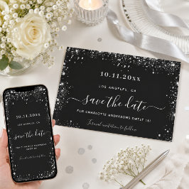 Sweet 16 zwarte zilverglitter, behalve de datum save the date