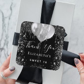Sweet 16 zwarte zilverglitter-naam bedankt ronde sticker