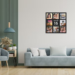 Sweet 16 zwarte zilverkleurige, aangepaste fotocol imitatie canvas print<br><div class="desc">Een unieke gave voor de 16, 16e verjaardag van een meisje, die haar leven viert met een collage van 8 van je eigen foto's, afbeeldingen. Pas haar naam en een datum aan en voeg deze toe. Een zwarte achtergrond. De naam wordt geschreven met een modern handgeschreven stijlmanuscript, nummer 16 met...</div>