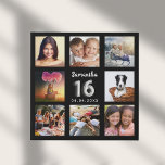 Sweet 16 zwarte zilverkleurige, aangepaste fotocol imitatie canvas print<br><div class="desc">Een unieke gave voor de 16, 16e verjaardag van een meisje, die haar leven viert met een collage van 8 van je eigen foto's, afbeeldingen. Pas haar naam en een datum aan en voeg deze toe. Een zwarte achtergrond. De naam wordt geschreven met een modern handgeschreven stijlmanuscript, nummer 16 met...</div>