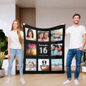 Sweet 16 zwarte zilverkleurige fotocollage fleece deken