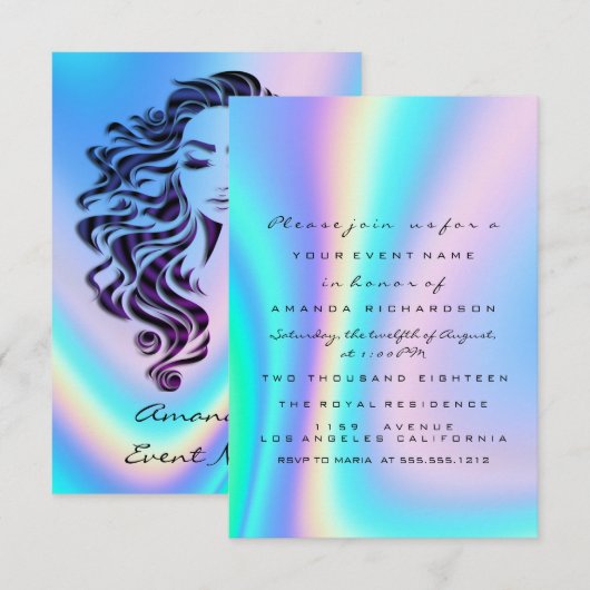 Sweet 16de Vrijgezellenfeest Holograaf Ombre Blue Kaart (Voorkant / Achterkant)