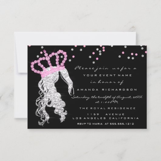 Sweet 16e kroonprinses Confetti zwart roze grijs Kaart (Voorkant)