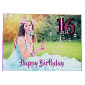Sweet 16e verjaardag foto paars large cadeautasje (Achterkant)