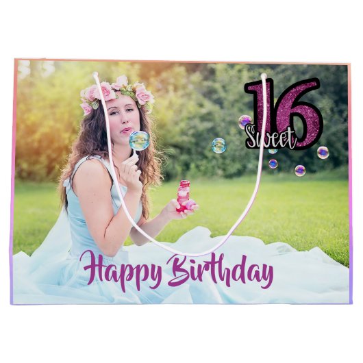 Sweet 16e verjaardag foto paars large cadeautasje (Achterkant)