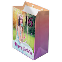 Sweet 16e verjaardag foto paars meisje medium cadeauzakje