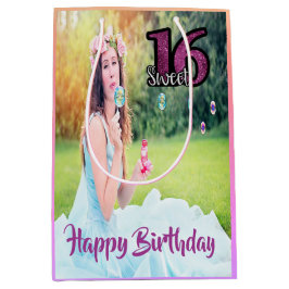 Sweet 16e verjaardag foto paars meisje medium cadeauzakje