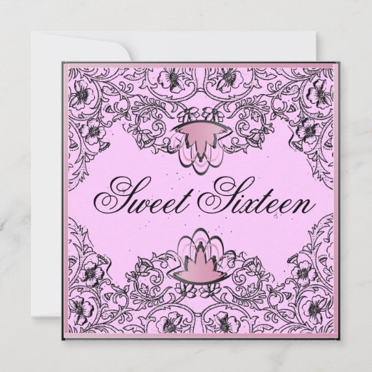 Sweet 16Royal Elegance Black Pink Invitation Kaart (Voorkant)