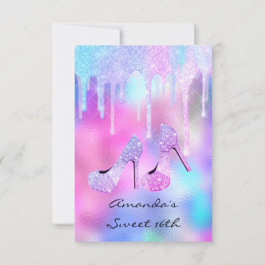 Sweet 16th 15th Drips Holographic Pink High Heels Kaart (Achterkant)