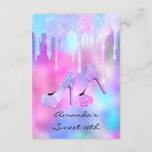 Sweet 16th 15th Drips Holographic Pink High Heels Kaart