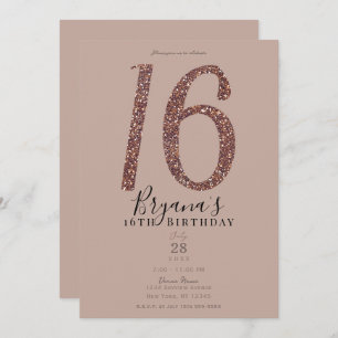Sweet 16th 16 Party Pink Blush Roos Glitter Kaart