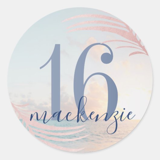 Sweet 16th Beach Birthday Party Favor Ronde Sticker (Voorkant)