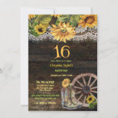 Sweet 16th Birthday Barn Wood Sunflower Invi Kaart (Voorkant)