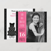 Sweet 16th Birthday Black PINK Large Photo Kaart (Voorkant / Achterkant)