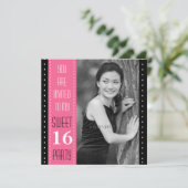 Sweet 16th Birthday Black PINK Large Photo Kaart (Staand voorkant)