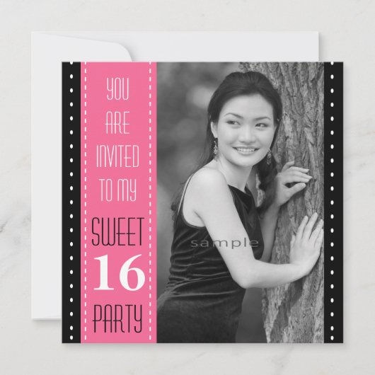 Sweet 16th Birthday Black PINK Large Photo Kaart (Voorkant)