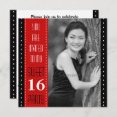 Sweet 16th Birthday Black Red Large Photo Kaart (Voorkant / Achterkant)
