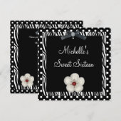 Sweet 16th Birthday Black White Zebra Spot Flower Kaart (Voorkant / Achterkant)