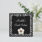 Sweet 16th Birthday Black White Zebra Spot Flower Kaart (Staand voorkant)