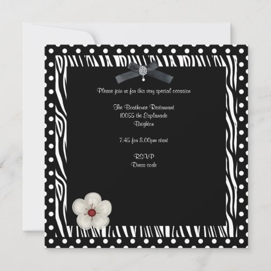 Sweet 16th Birthday Black White Zebra Spot Flower Kaart (Achterkant)