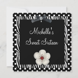 Sweet 16th Birthday Black White Zebra Spot Flower Kaart