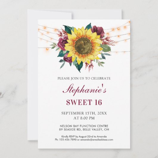 Sweet 16th Birthday Bloemen Zonnebloem Lights Part Kaart (Voorkant)