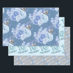 Sweet 16th Birthday Blue Flower Inpakpapier Vel<br><div class="desc">Meisjes glitter met fancy scriptnaam typografie. Faux lichtblauw 16 ballontekst. Blauwe Rozen en faux glitter top border. Geweldig voor 16 mooie feestjes.</div>