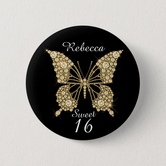 Sweet 16th Birthday Butterfly Personalized Ronde Button 5,7 Cm (Voorkant)