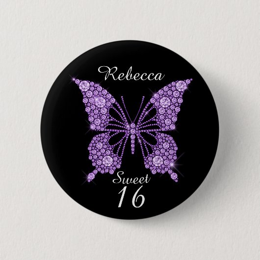 Sweet 16th Birthday Butterfly Personalized Ronde Button 5,7 Cm (Voorkant)