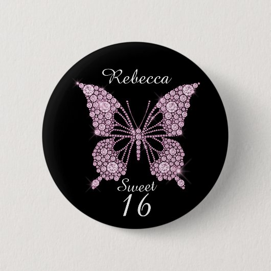 Sweet 16th Birthday Butterfly Personalized Ronde Button 5,7 Cm (Voorkant)