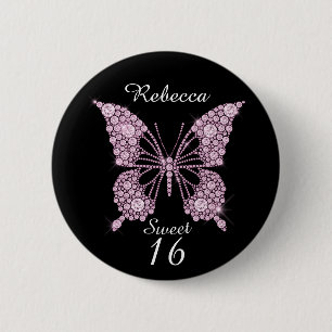 Sweet 16th Birthday Butterfly Personalized Ronde Button 5,7 Cm
