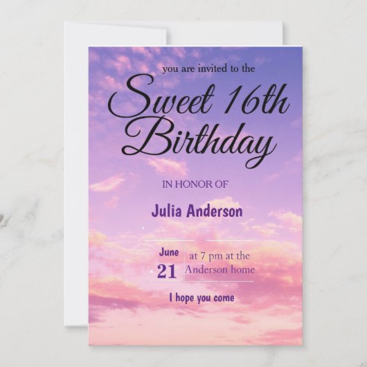 Sweet 16th Birthday Card Invitation Kaart (Voorkant)