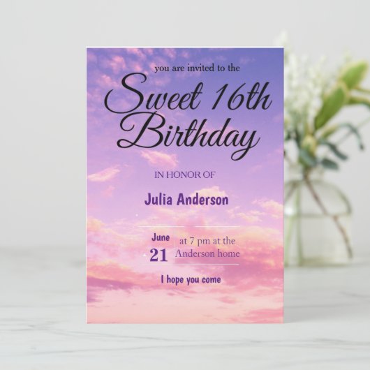 Sweet 16th Birthday Card Invitation Kaart (Staand voorkant)