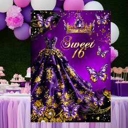 Sweet 16th Birthday paarse Gouden Jurk Vlinders Kaart
