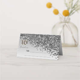 Sweet 16th Birthday Party Black Glitter Plaatskaartje