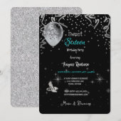 Sweet 16th Birthday Party Black & Turquoise Theme Kaart (Voorkant / Achterkant)