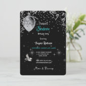 Sweet 16th Birthday Party Black & Turquoise Theme Kaart (Staand voorkant)