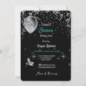 Sweet 16th Birthday Party Black & Turquoise Theme Kaart (Voorkant)